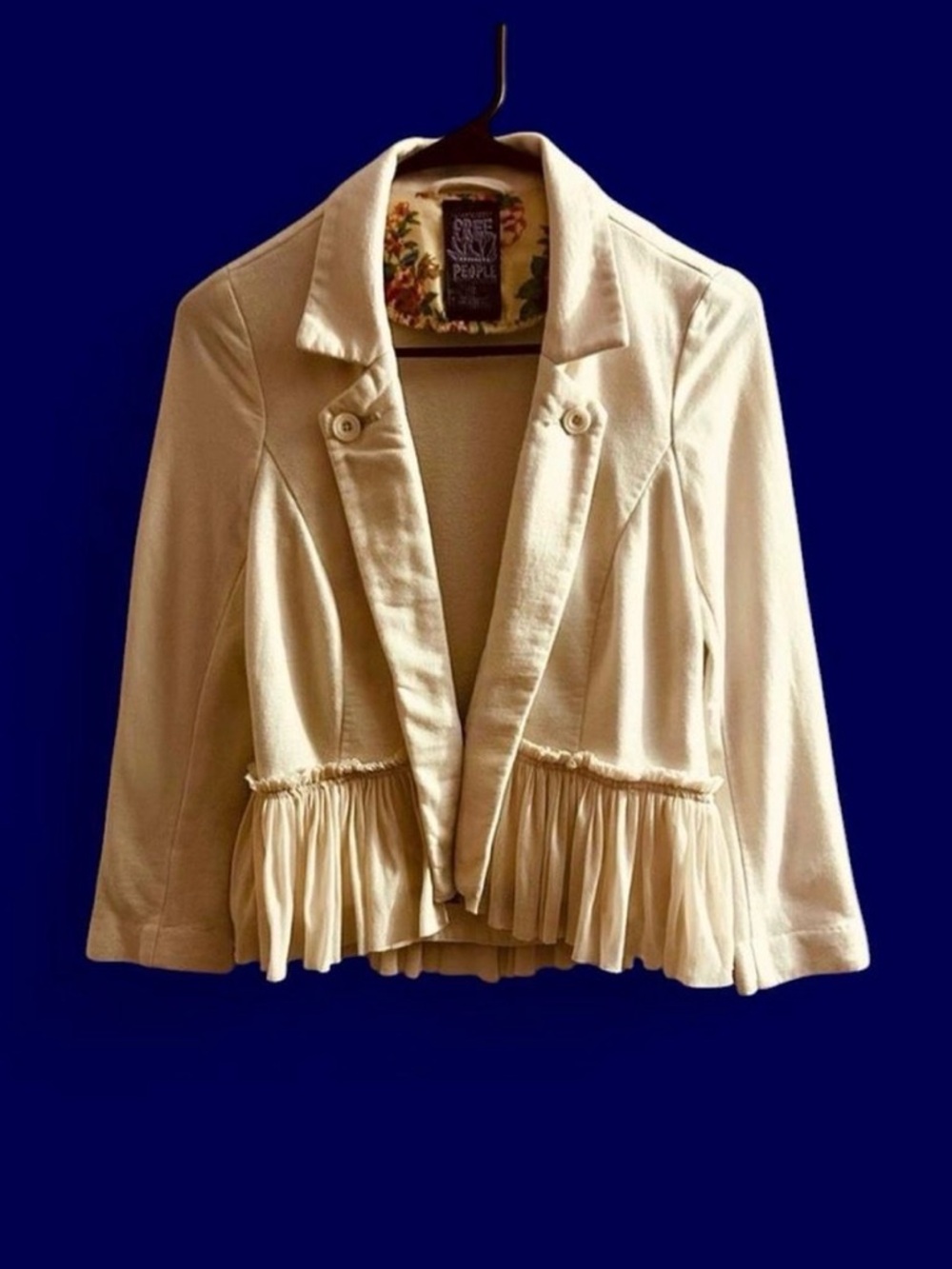 Free People Romantic Ruffles Knit Blazer Ivory Peplum Tulle Hem Jacket - 2